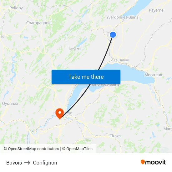 Bavois to Confignon map
