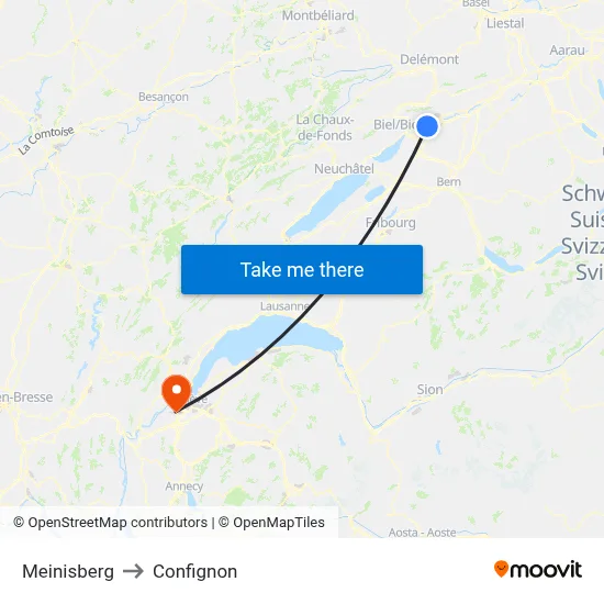 Meinisberg to Confignon map