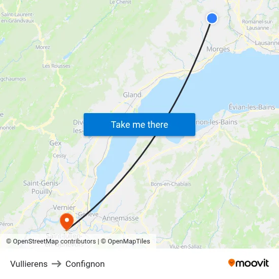 Vullierens to Confignon map