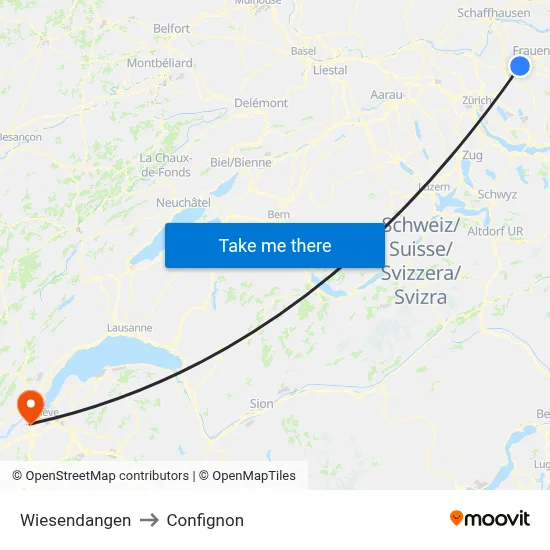 Wiesendangen to Confignon map