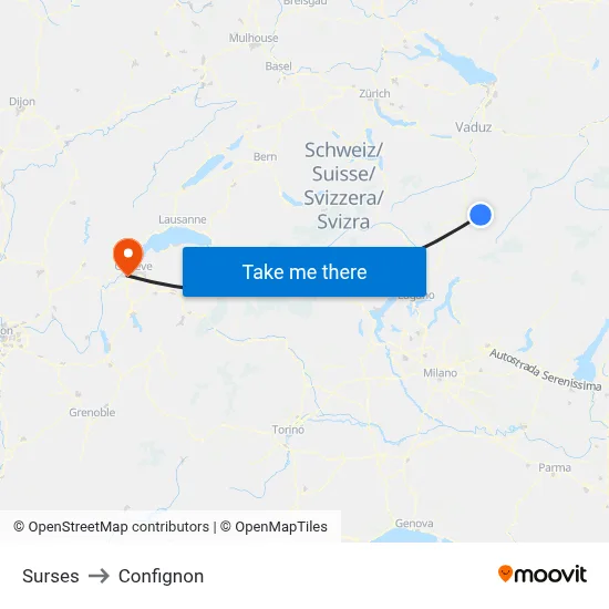 Surses to Confignon map