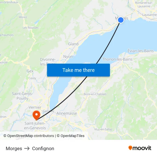 Morges to Confignon map