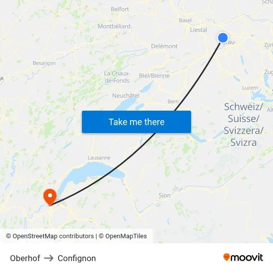 Oberhof to Confignon map
