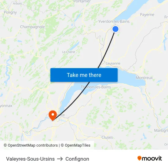 Valeyres-Sous-Ursins to Confignon map