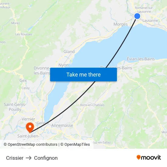 Crissier to Confignon map