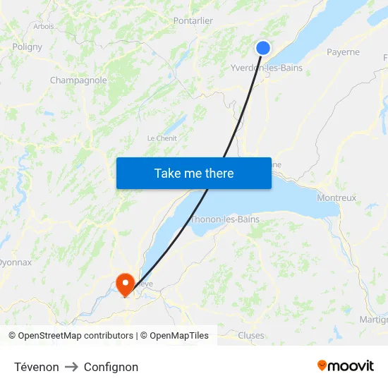 Tévenon to Confignon map