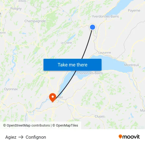 Agiez to Confignon map