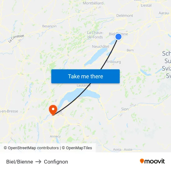 Biel/Bienne to Confignon map
