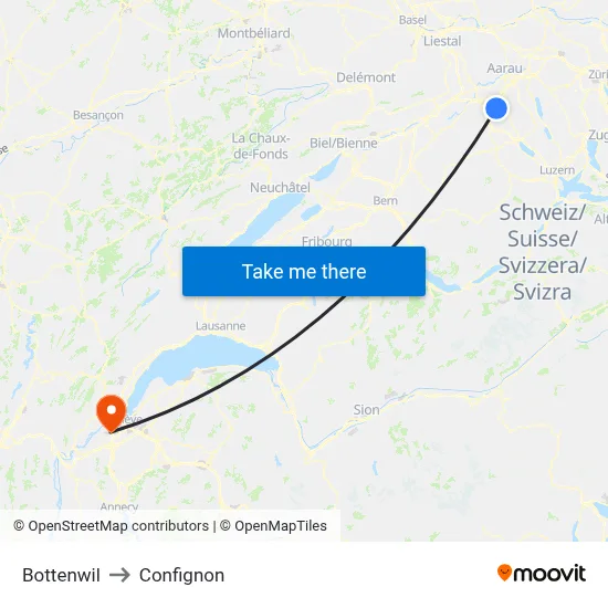 Bottenwil to Confignon map