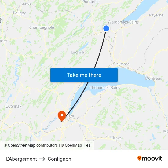 L'Abergement to Confignon map