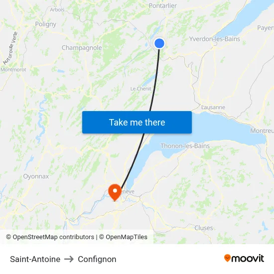 Saint-Antoine to Confignon map