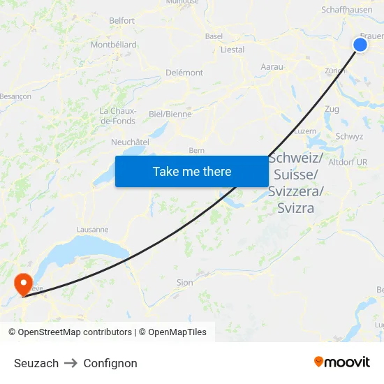 Seuzach to Confignon map