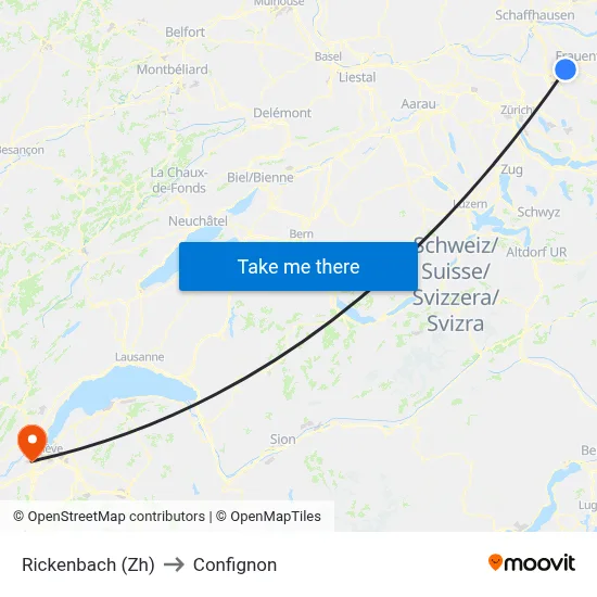 Rickenbach (Zh) to Confignon map