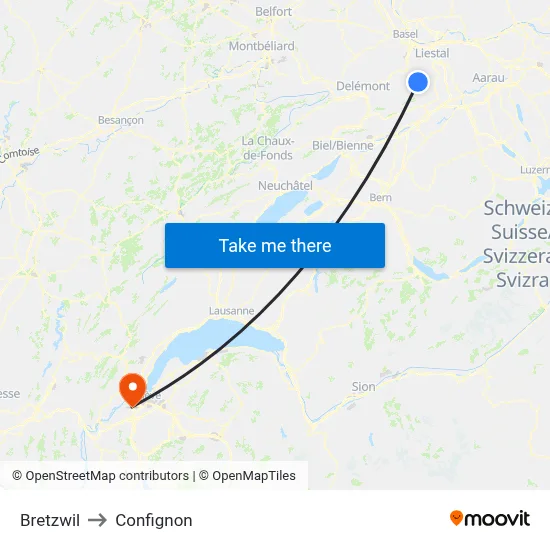 Bretzwil to Confignon map