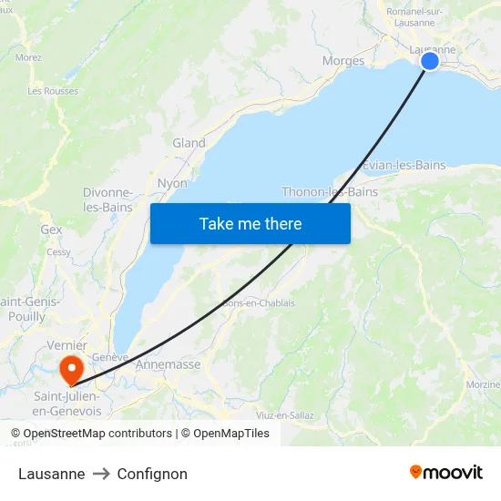 Lausanne to Confignon map