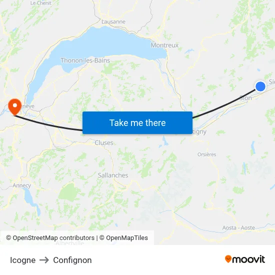 Icogne to Confignon map