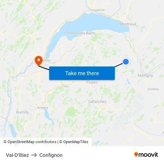Val-D'Illiez to Confignon map