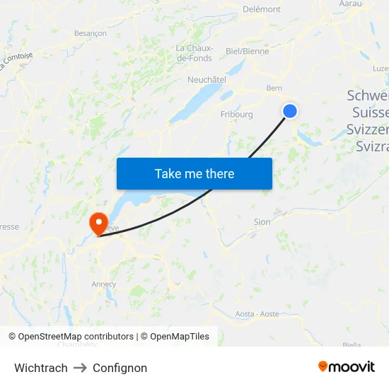 Wichtrach to Confignon map