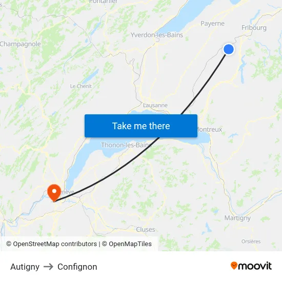 Autigny to Confignon map