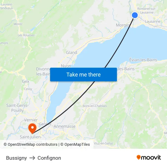 Bussigny to Confignon map