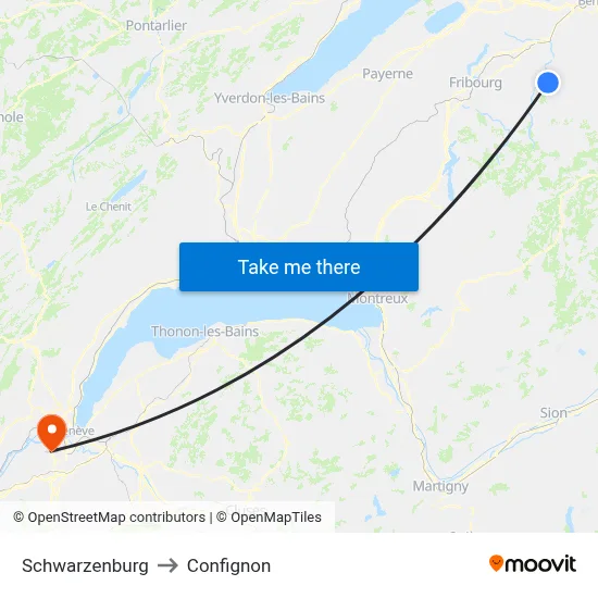 Schwarzenburg to Confignon map
