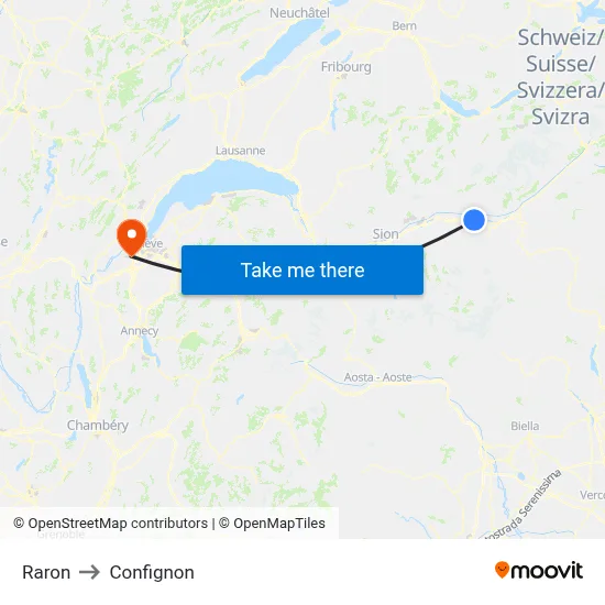 Raron to Confignon map