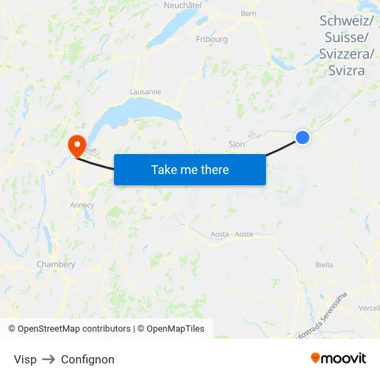 Visp to Confignon map