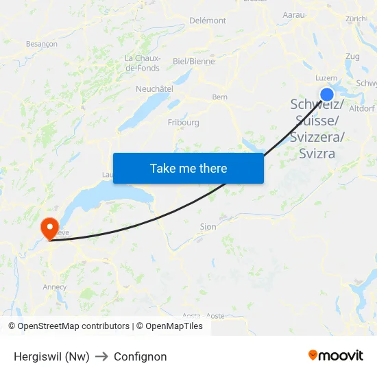 Hergiswil (Nw) to Confignon map