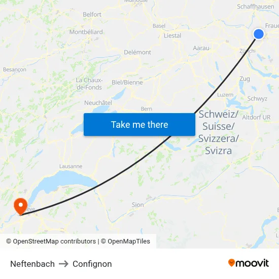 Neftenbach to Confignon map
