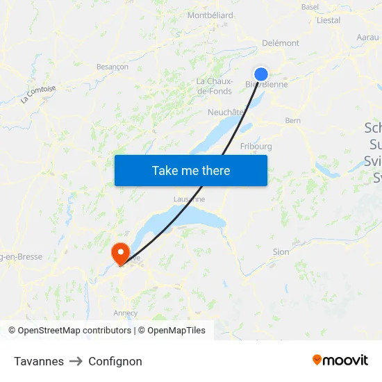 Tavannes to Confignon map