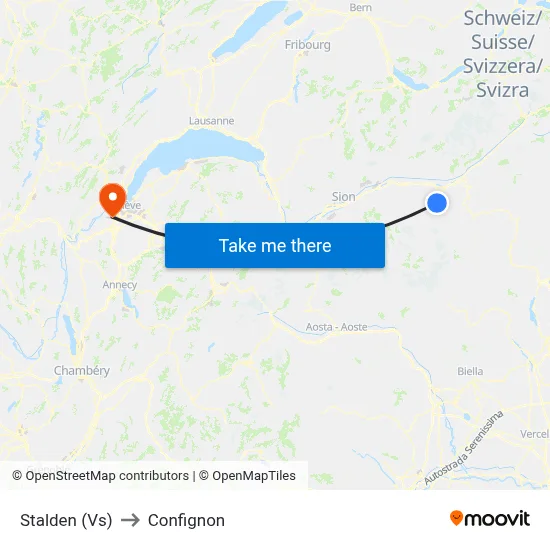 Stalden (Vs) to Confignon map