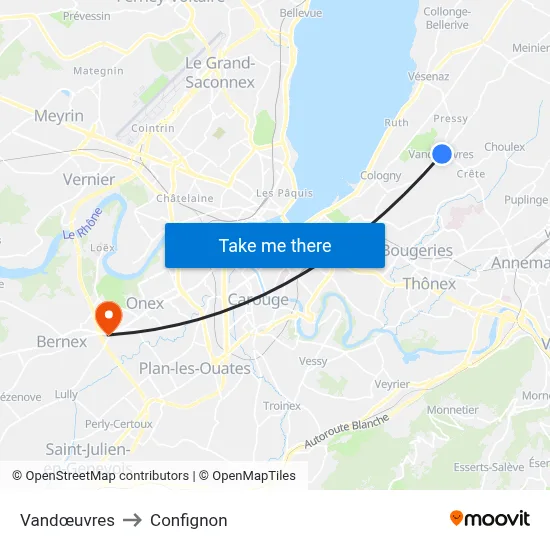 Vandœuvres to Confignon map