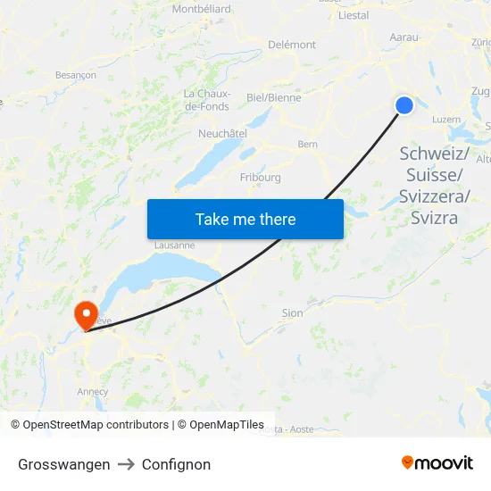 Grosswangen to Confignon map