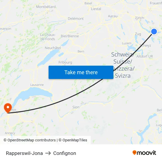 Rapperswil-Jona to Confignon map