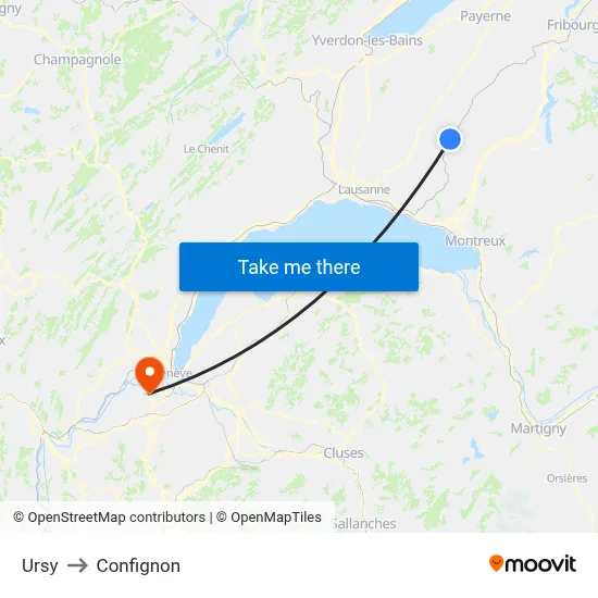 Ursy to Confignon map