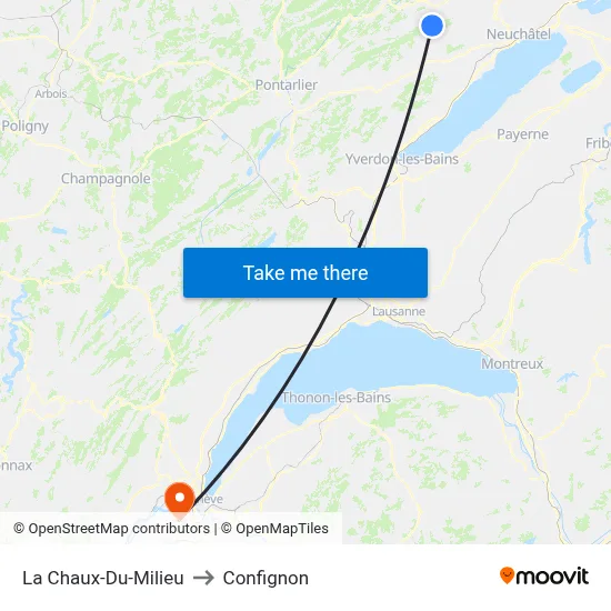 La Chaux-Du-Milieu to Confignon map