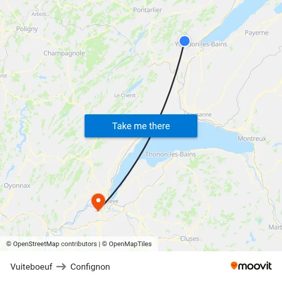 Vuiteboeuf to Confignon map