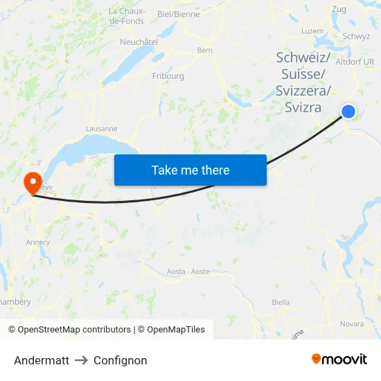 Andermatt to Confignon map