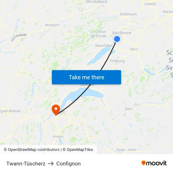 Twann-Tüscherz to Confignon map