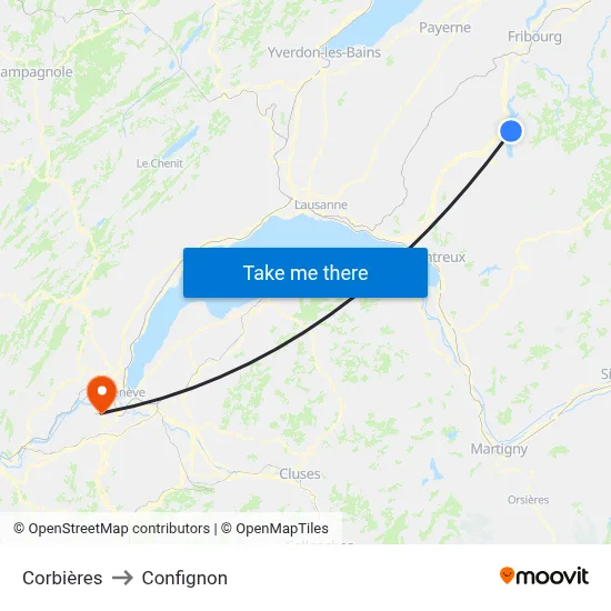Corbières to Confignon map