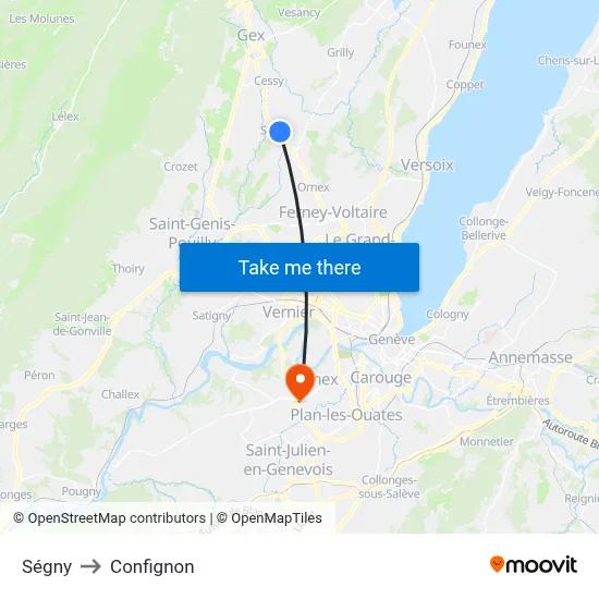 Ségny to Confignon map