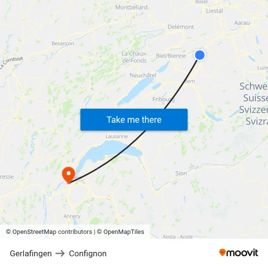 Gerlafingen to Confignon map