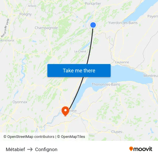 Métabief to Confignon map