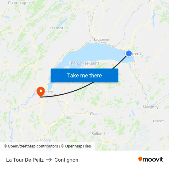 La Tour-De-Peilz to Confignon map
