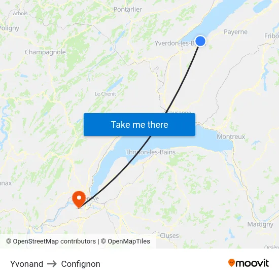 Yvonand to Confignon map