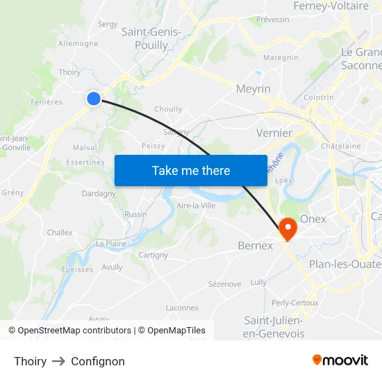 Thoiry to Confignon map