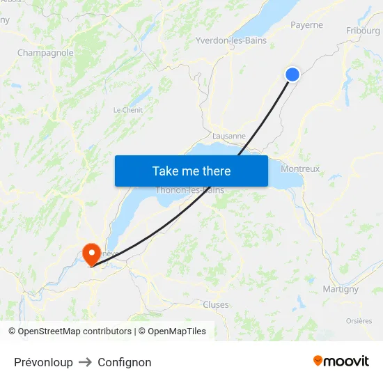Prévonloup to Confignon map