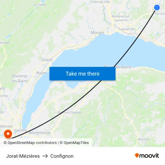 Jorat-Mézières to Confignon map