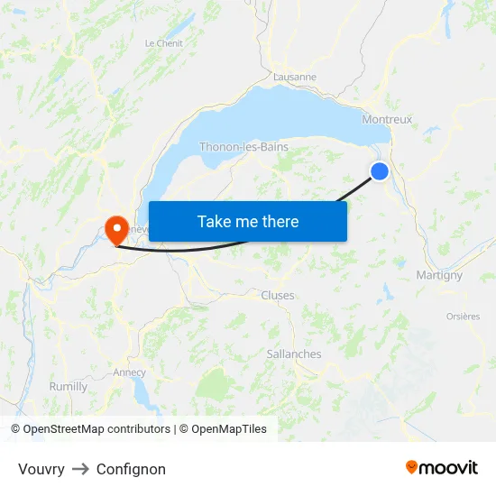 Vouvry to Confignon map