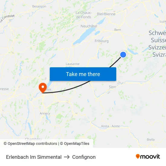 Erlenbach Im Simmental to Confignon map